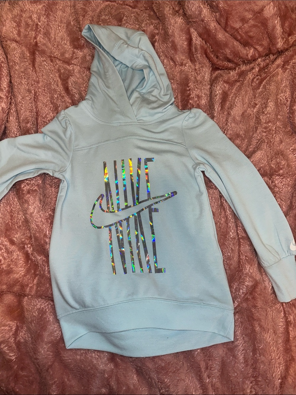 Nike Kids Light Blue Hoodie with Holographic Swoosh